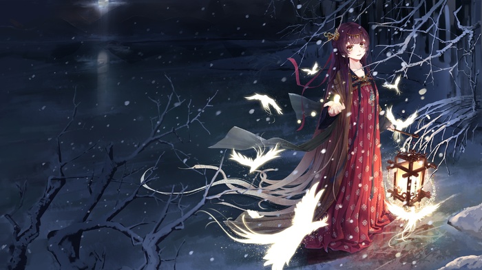 anime girls, snow, long hair