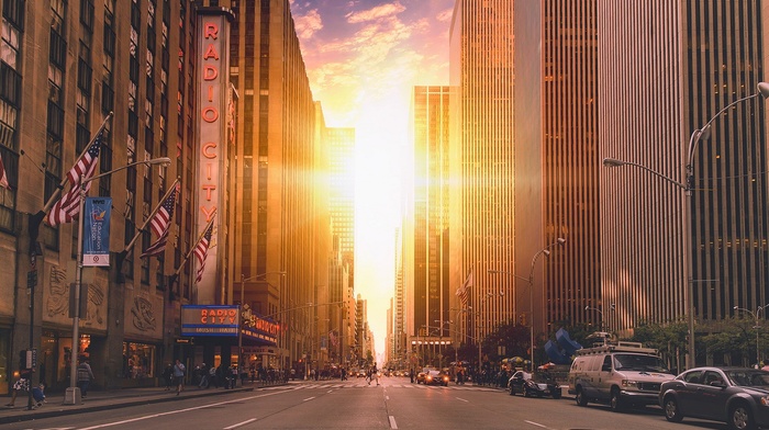 building, New York City, street, USA