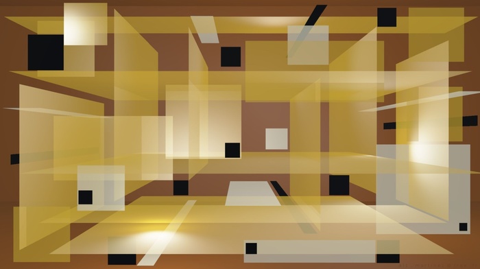abstract, 3D, square, brown background, digital art, yellow, black, geometry, CGI