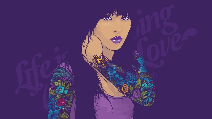 purple, face, Jared Nickerson, vectors, girl, tattoo