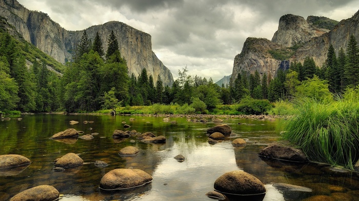 nature, river, rock, mountain
