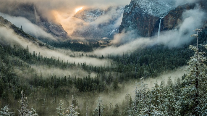 mountain, mist, landscape, nature