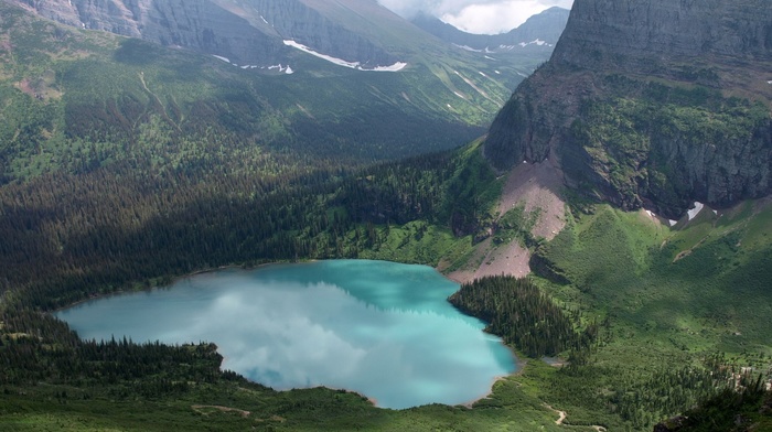 mountain, lake