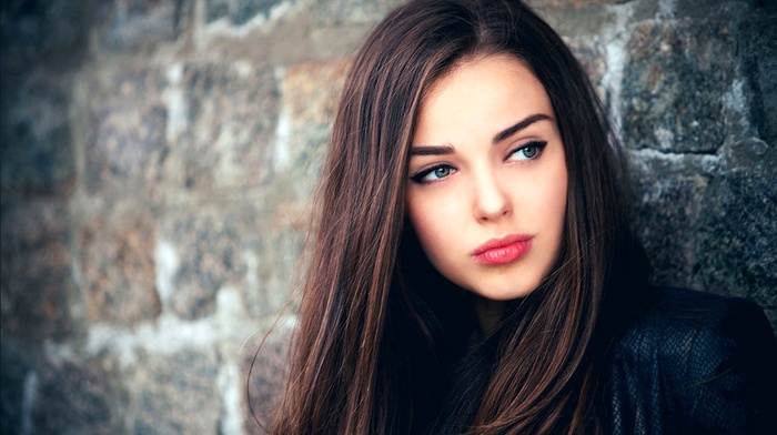 girl, brunette, face