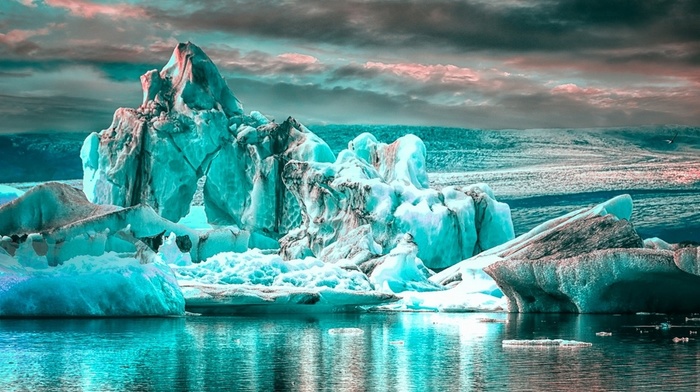 glaciers, landscape, water, nature, clouds, reflection, iceberg, ice, Antarctica