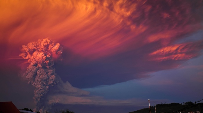 sunset, nature, toxic, eruptions, Calbuco Volcano, clouds, smoke, heat, Chile, Puerto Montt, landscape, huge, world, ash, volcano