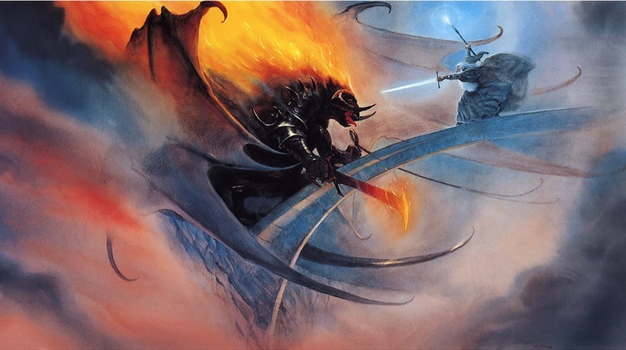The Lord of the Rings, balrogs, fantasy art, gandalf, John Howe