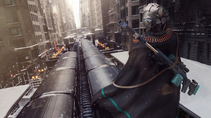 artwork, train, science fiction, futuristic