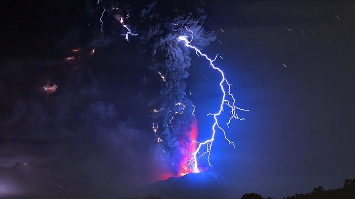 nature, volcano, lightning