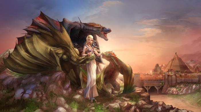 fan art, Meereen, dragon, fantasy art, Game of Thrones, Daenerys Targaryen