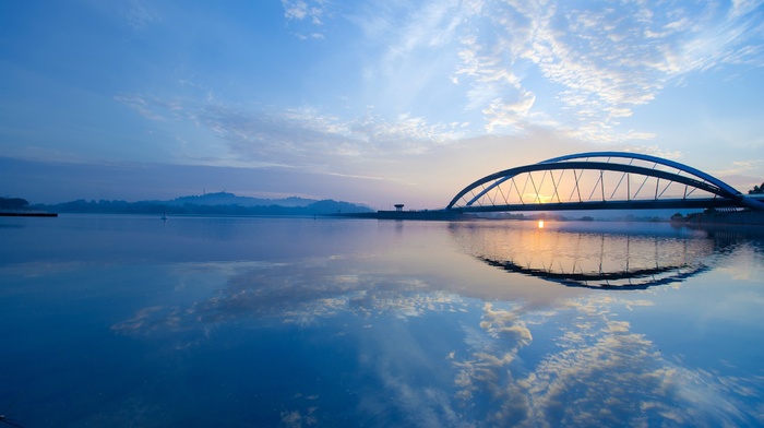 reflection, nature, bridge, landscape