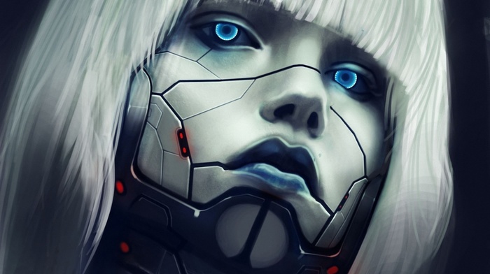 blue eyes, cyberpunk