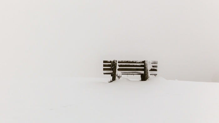 snow, winter, bench