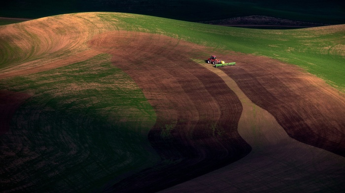 landscape, field, tractors