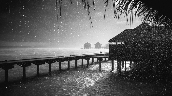 Maldives, rain, monochrome