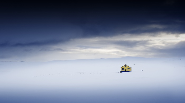 snow, sky, house, landscape