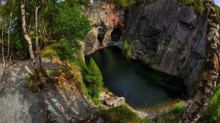 rock, nature, landscape, lake, trees