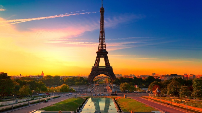 sunset, France, landscape, architecture, city, HDR, sunrise, Paris, cityscape, Eiffel Tower