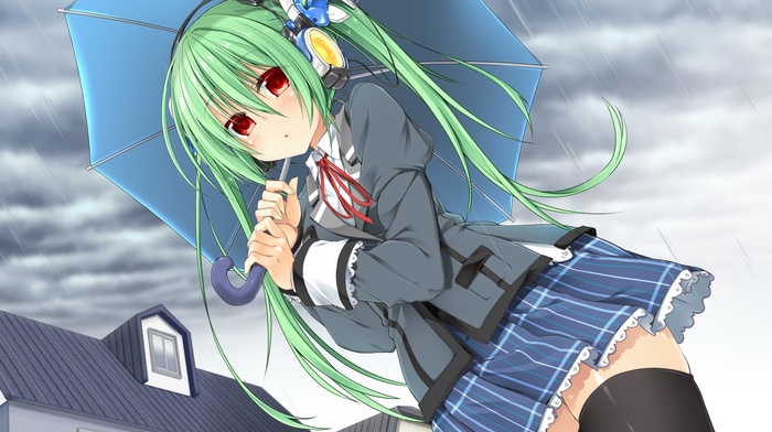umbrella, school uniform, anime girls