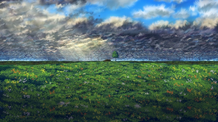 artwork, clouds, painting, horizon, nature