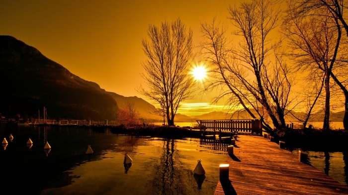 lake, sunset, nature, landscape