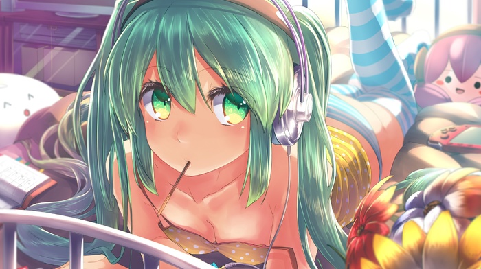 anime girls, headphones, anime