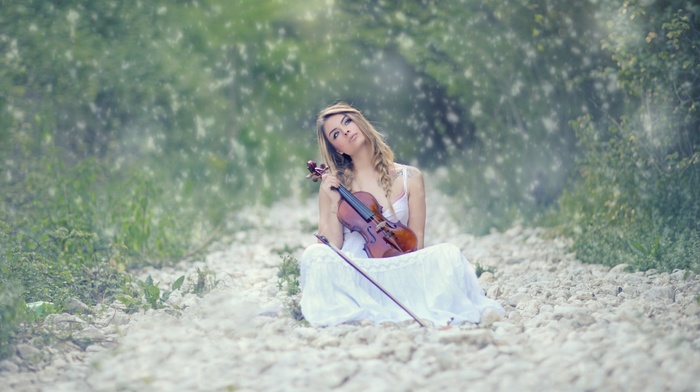girl outdoors, girl, violin, music