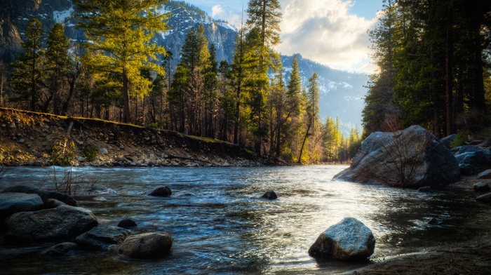 nature, mountain, HDR, landscape, river, trees