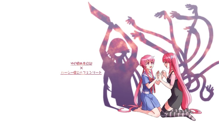 Elfen Lied, Mirai Nikki, anime girls, Gasai Yuno, anime