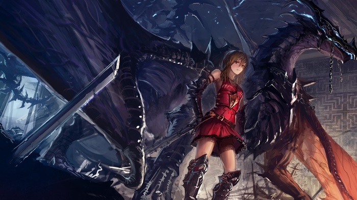 original characters, anime, anime girls, dragon