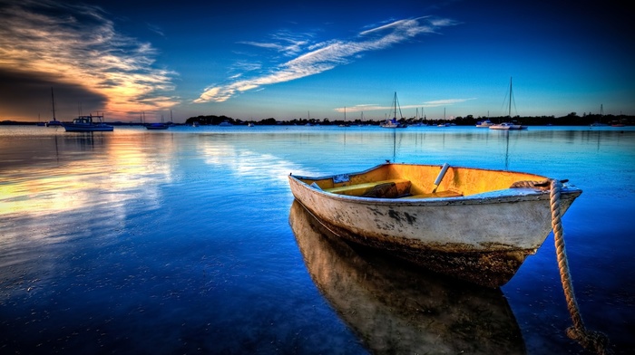 sea, boat, reflection