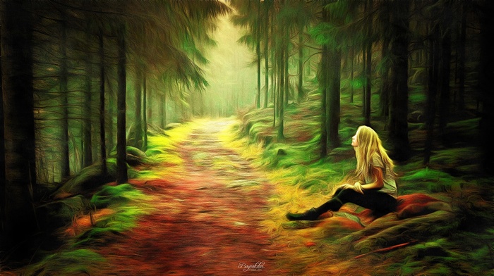 painting, forest