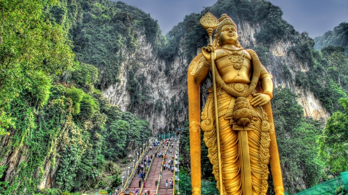 statue, HDR, gold, mountain, nature
