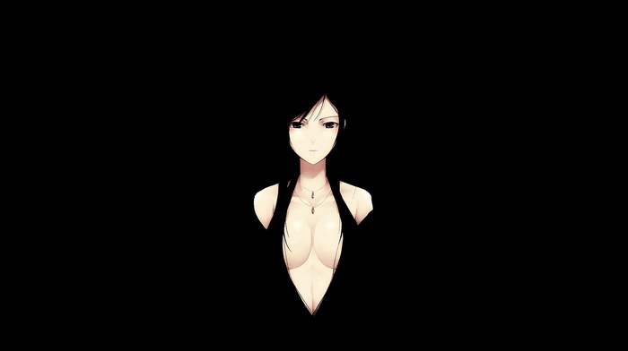 necklace, anime girls, cleavage, black background, anime