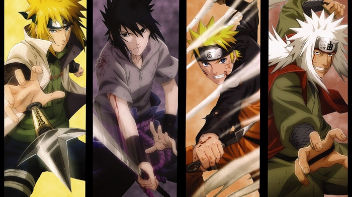 Naruto Shippuuden, Namikaze Minato, panels, Jiraiya, Uzumaki Naruto, Uchiha Sasuke