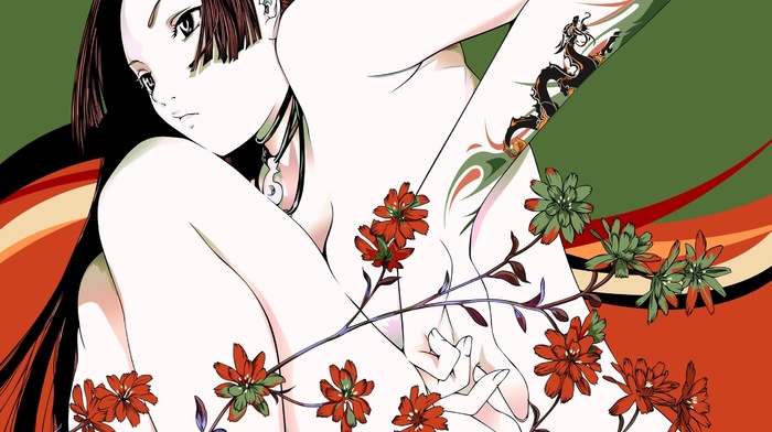 Natsume Aya, flowers, tattoo, Tenjou Tenge, anime girls, anime, ecchi, artwork, manga