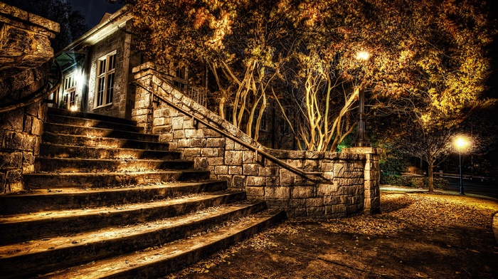 stairs, park, night, HDR