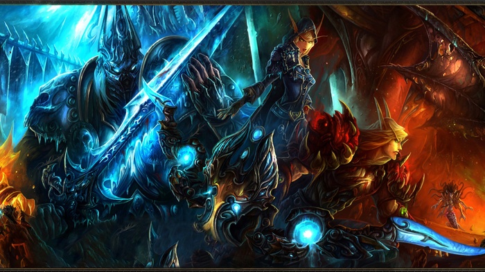 triple screen, fantasy art, weapon, sword, World of Warcraft, Warcraft