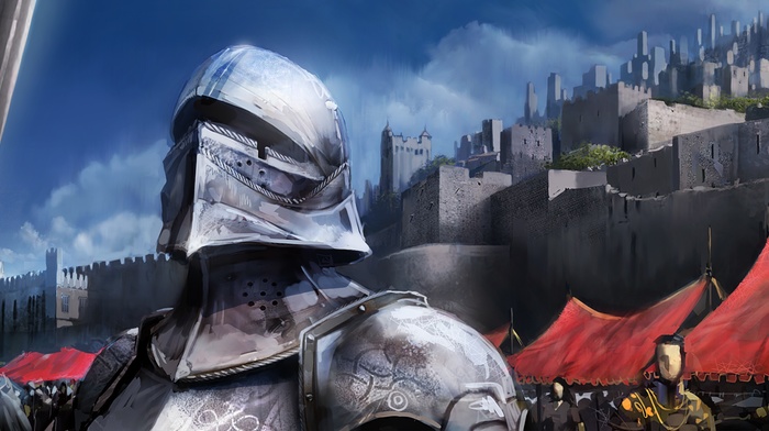 guards, knights, shiny, armor, medieval, silver