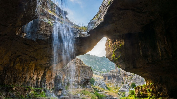 erosion, waterfall, nature, cave, landscape, Lebanon, gorge