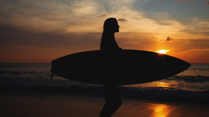 beach, surfing, sunset, people, surfers, Aleksandr Mavrin, bikini