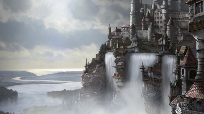 fantasy art, waterfall, Kingdom