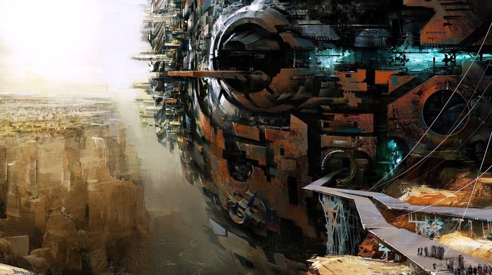 Guild Wars 2, Daniel Dociu, artwork, machine, science fiction, concept art, canyon
