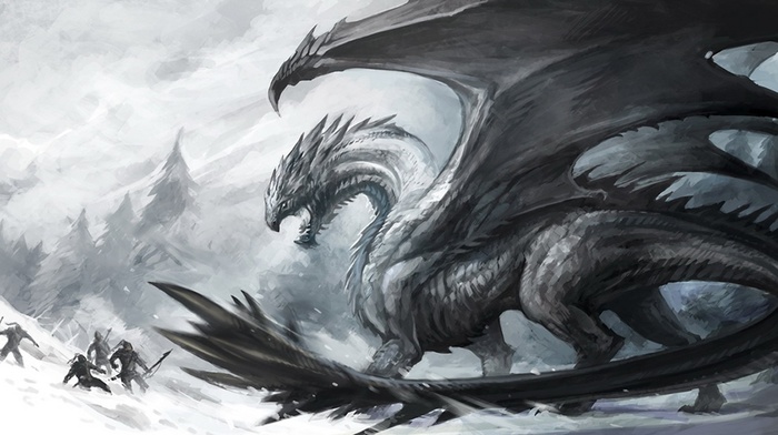 dragon, fantasy art, snow