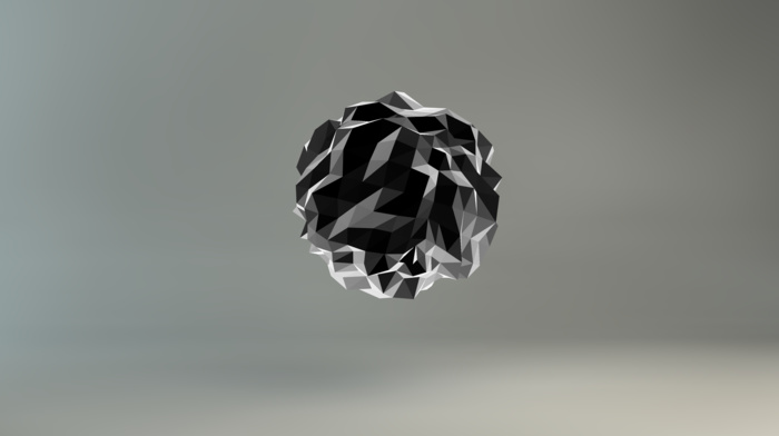 digital art, low poly, sphere, monochrome, gray background, 3D, geometry, minimalism