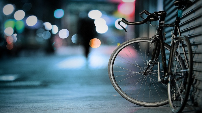 bokeh, bicycle, street