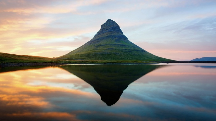 reflection, lake, landscape, Kirkjufell, nature, Iceland, mountain