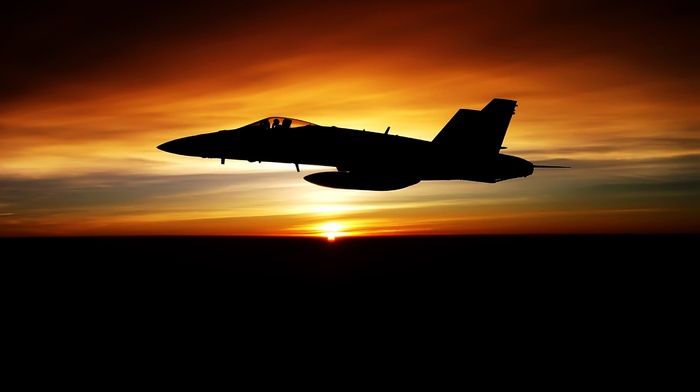 aircraft, sunset, FA, 18 Hornet