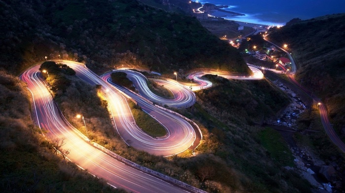 hairpin turns, mountain, landscape, road