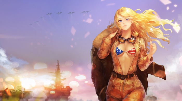 cleavage, girl, artwork, blonde